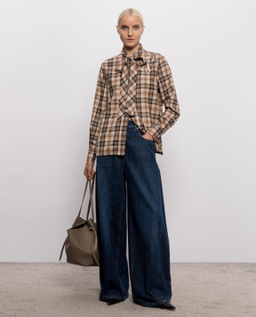 Twinset Коричнева сорочка в клітинку з паєтками 262AP2300