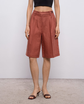 Brunello Cucinelli Терракотовые бермуды из льна MH527P9183