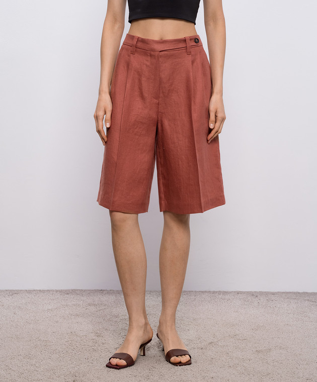 Brunello Cucinelli Теракотові бермуди з льону MH527P9183 зображення 3