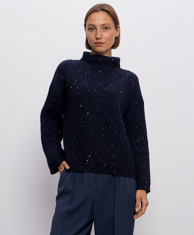 Brunello Cucinelli Синий свитер из кашемира и шерсти с люрексом MBM753504P изображение 3