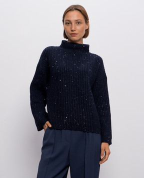 Brunello Cucinelli Синій светр з кашеміру та вовни з люрексом MBM753504P