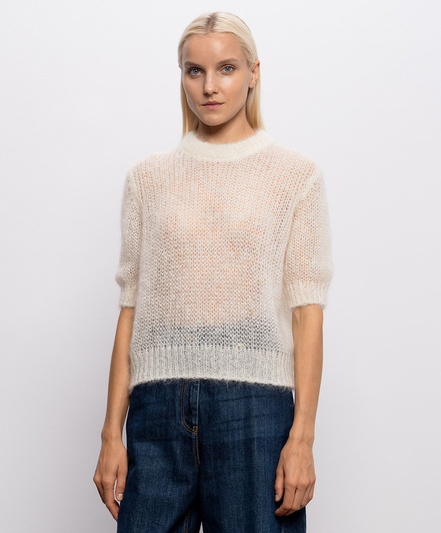 Brunello Cucinelli Свитер цвета айвори с шерстью с короткими рукавами MLC349310P изображение 3