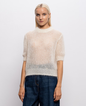 Brunello Cucinelli Светр кольору айворі з вовною з короткими рукавами MLC349310P