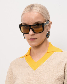 Bottega Veneta Коричневі сонцезахисні окуляри Injected Aviator з ефектом черепахового панцира 872385VBL80