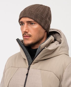 Pini Parma Коричнева шапка в рубчик з кашеміру CUFFIABRW