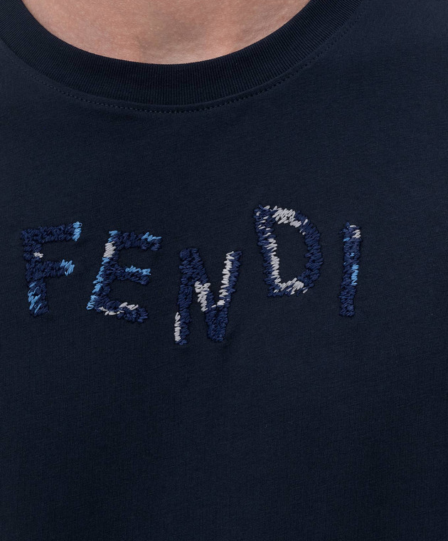 Fendi Голубая футболка с вышивкой логотипа FY1319AUOB изображение 5