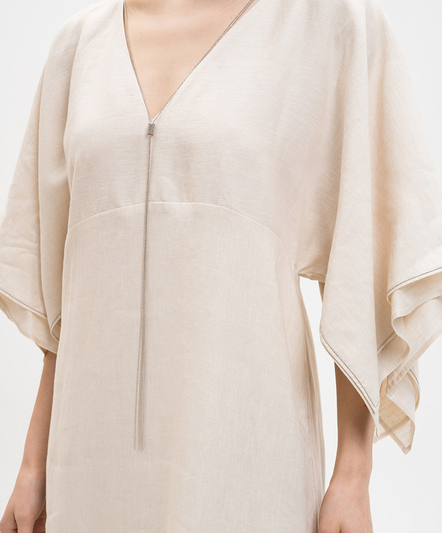 Peserico Бежева сукня з льону з ланцюжком моніль E02372A02600 зображення 4