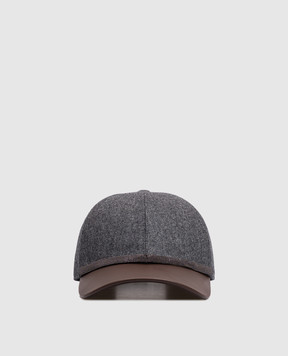 Brunello Cucinelli Серая кепка из шерсти с кожаным козырьком MCAP90223P