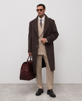 Brunello Cucinelli Коричневе пальто з вовни MY4969155