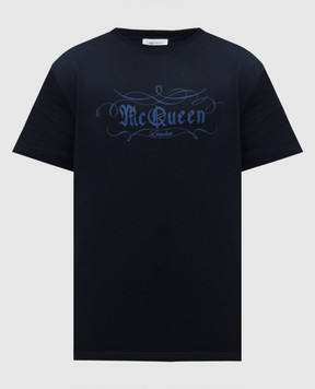 Alexander McQueen Синяя футболка в принт 847748QTAD4