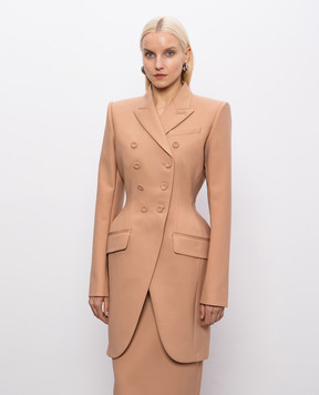 Thierry Mugler Коричневый двуборный удлиненный жакет с шерстью 26S1VE04941027