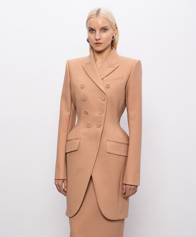 Thierry Mugler Коричневый двуборный удлиненный жакет с шерстью 26S1VE04941027 изображение 3