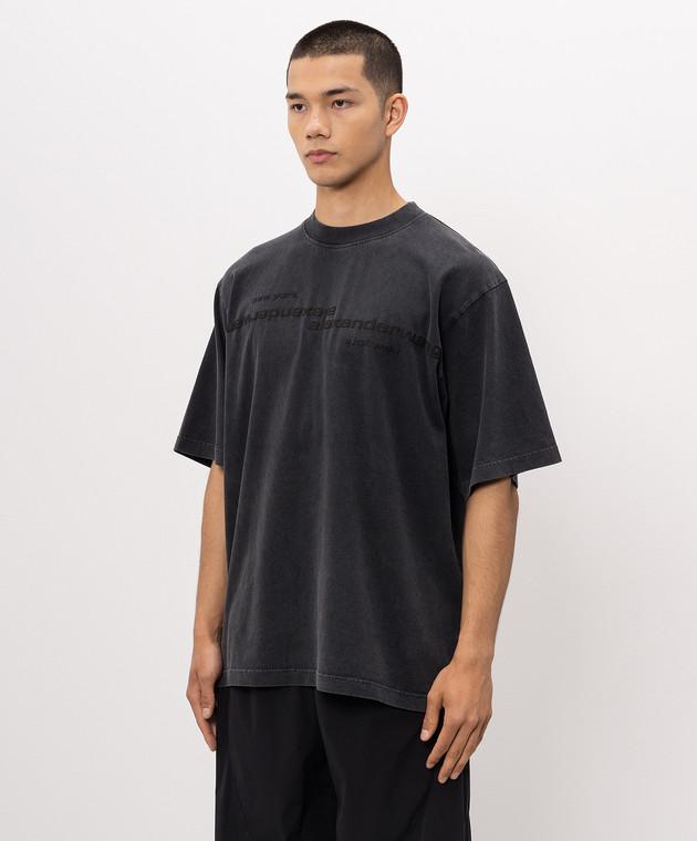 Alexander Wang Чорна футболка з фактурним принтом логотипа UCC3261926m зображення 3