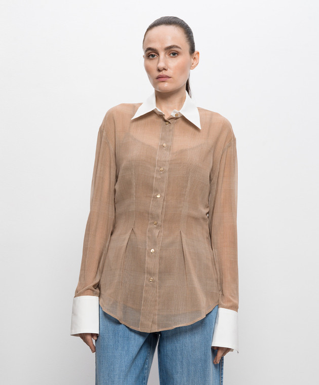 Ermanno Scervino Коричневый комплект из блузы и топа D482K759CSWJV изображение 3