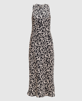 Asceno Черное платье Valencia из шелка в принт D020F04C504