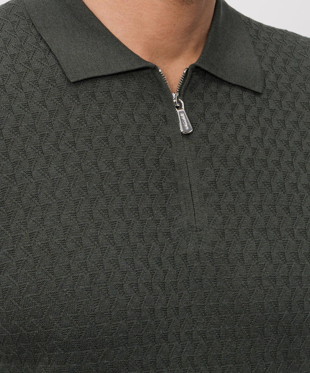 Enrico Mandelli Зеленое поло с шелком с геометрическим узором 3K034A5645 изображение 5