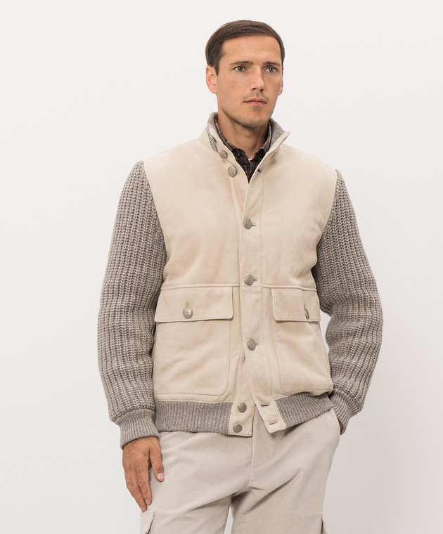 Brunello Cucinelli Бежевая комбинированная куртка с кашемиром MPMVS2060 изображение 3