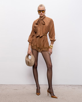 Saint Laurent Коричневый комбинезон с воротником-аскотом 862893Y3K31
