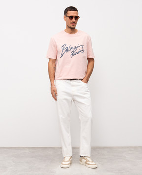 Balmain Розовая футболка с принтом логотипа GH1EG000BD41