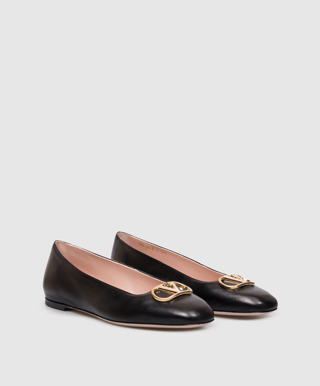 Valentino Черные кожаные балетки с фактурным логотипом 9W2S0PI8RRE изображение 2