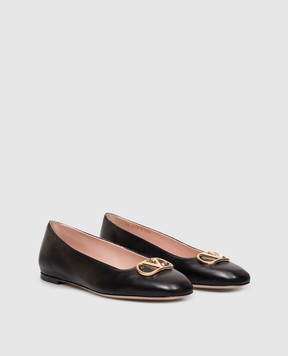 Valentino Черные кожаные балетки с фактурным логотипом 9W2S0PI8RRE