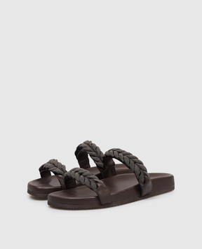 Brunello Cucinelli Коричневые кожаные шлепанцы с цепочкой мониль MZGAG3159