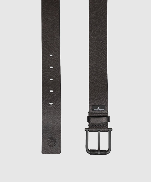 Stone Island Черный кожаный ремень с эмблемой L2S159300002S0072 изображение 3