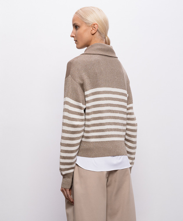 Brunello Cucinelli Коричневий кардиган в смужку з люрексом MAZ230106P зображення 4