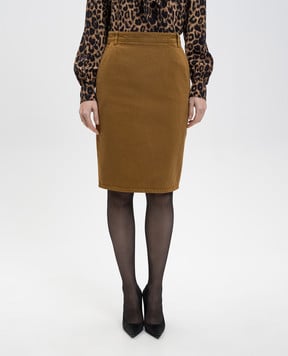 Saint Laurent Коричнева спідниця-олівець з патчем логотипа 845698Y09WJ