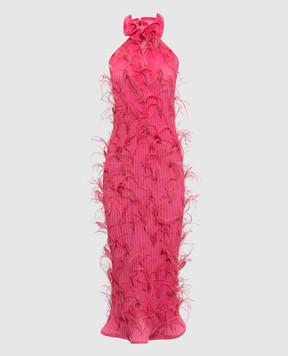 Rowen Rose Рожева сукня-плісе з відкритою спиною з пір'ям DRSRR447V2