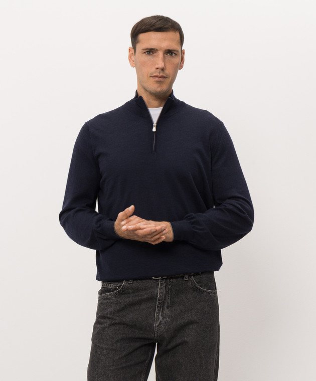 Brunello Cucinelli Темно-синий джемпер из шерсти и кашемира M2400124 изображение 3