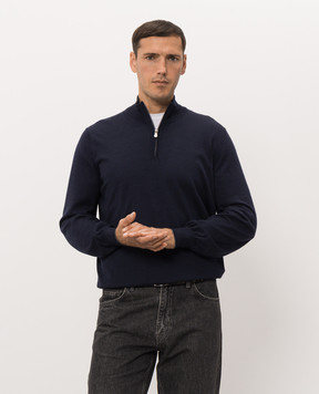 Brunello Cucinelli Темно-синій джемпер з вовни та кашеміру M2400124