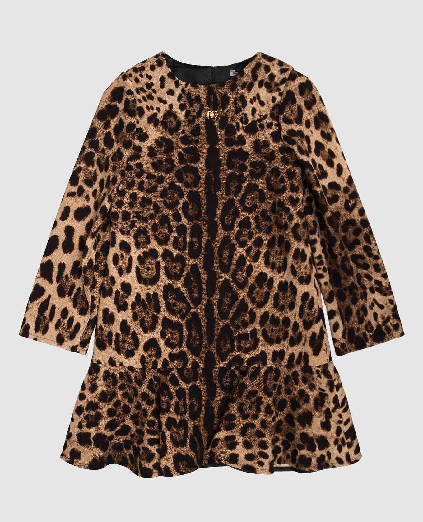 

Детское коричневое платье из шерсти в анималистичный принт, Коричневый, Платья Мини