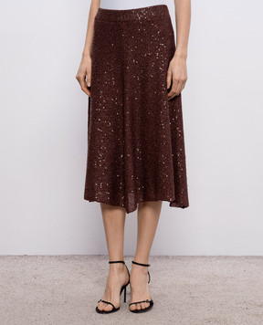Brunello Cucinelli Коричнева спідниця з льону, кашеміру та шовку в паєтки MDJ547689
