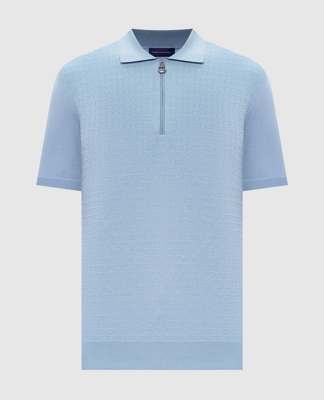 Голубое поло из шерсти, кашемира и шелка