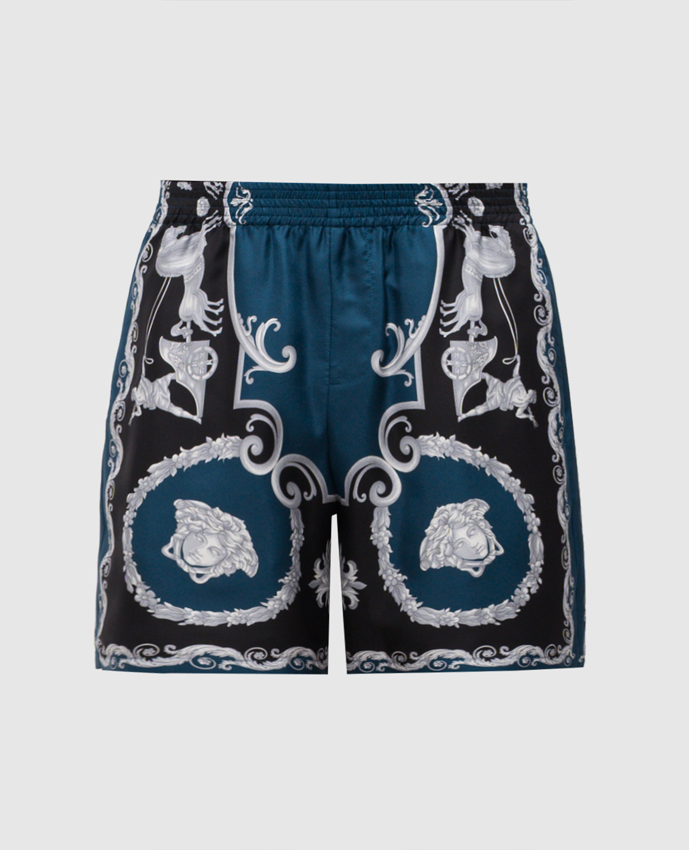 

Синие шорты из шелка в принт Hall of Heroes, Синий, Шорты