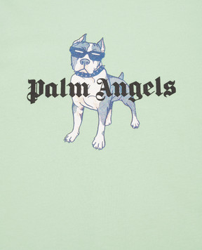 Palm Angels Детская зеленая футболка с брендовым принтом PBAA003S26JER008