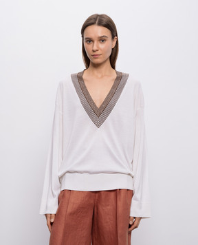 Brunello Cucinelli Пуловер кольору айворі з кашеміру та шовку з люрексом M13836702