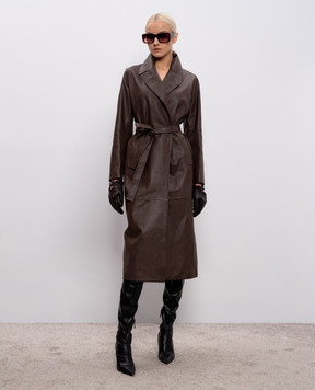 Simonetta Ravizza Коричневое кожаное пальто Mila S06CO61L1