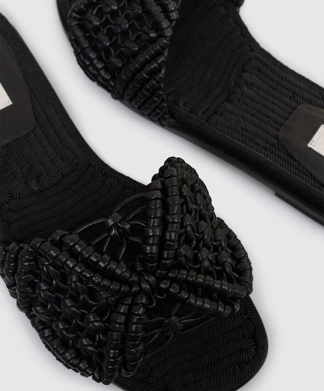 Agnona Чорні шкіряні шльопанці з плетінням LI1102L8265 зображення 5