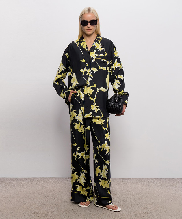 Max Mara Sportmax Черные брюки PIOGGIA из шелка в пижамном стиле SPXPIOGGIA изображение 2