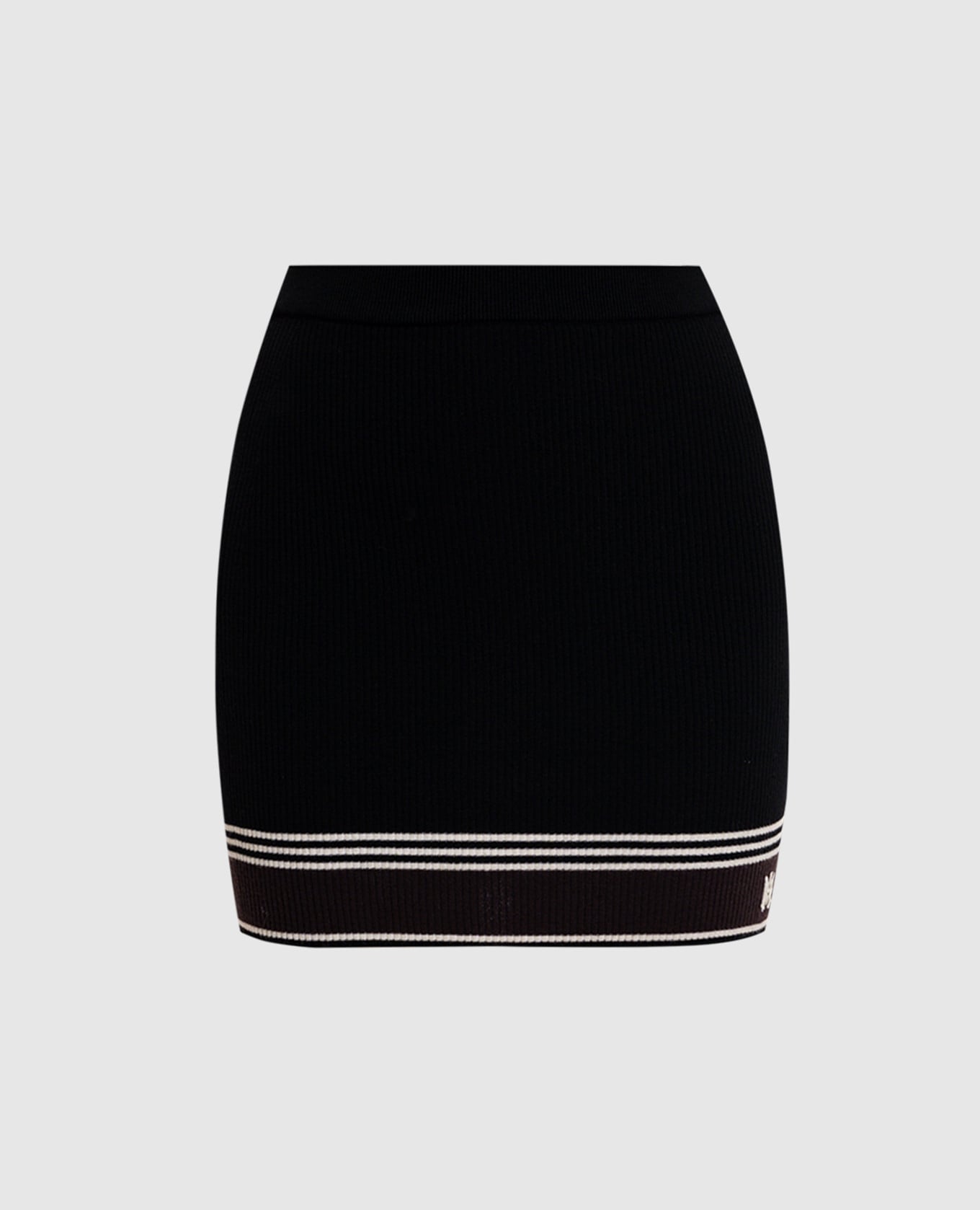 Черная юбка мини из шерсти в рубчик