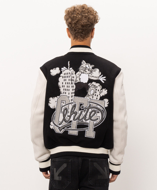Off-White Чорний бомбер Cat Off Varsity з вовною 44MEH053F26F001 зображення 4