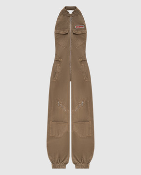 Off-White Комбинезон-карго цвета хаки с открытой спиной 2DC04AS26FAB001