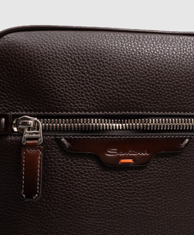 Santoni Коричневая кожаная сумка с логотипом UIBBA2913ENAITB изображение 4