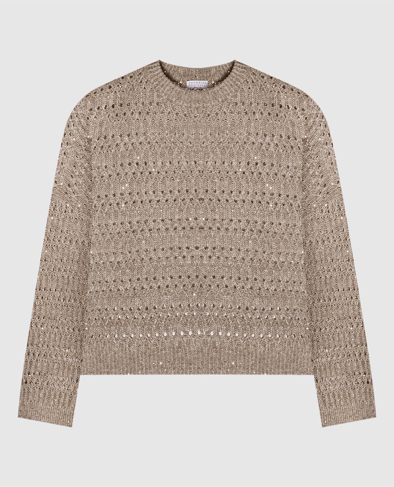 Коричневый ажурный джемпер с льном