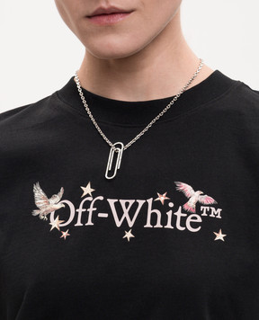 Off-White Серебристая цепочка с подвеской Paperclip с кристаллами OWOB146S26MET001