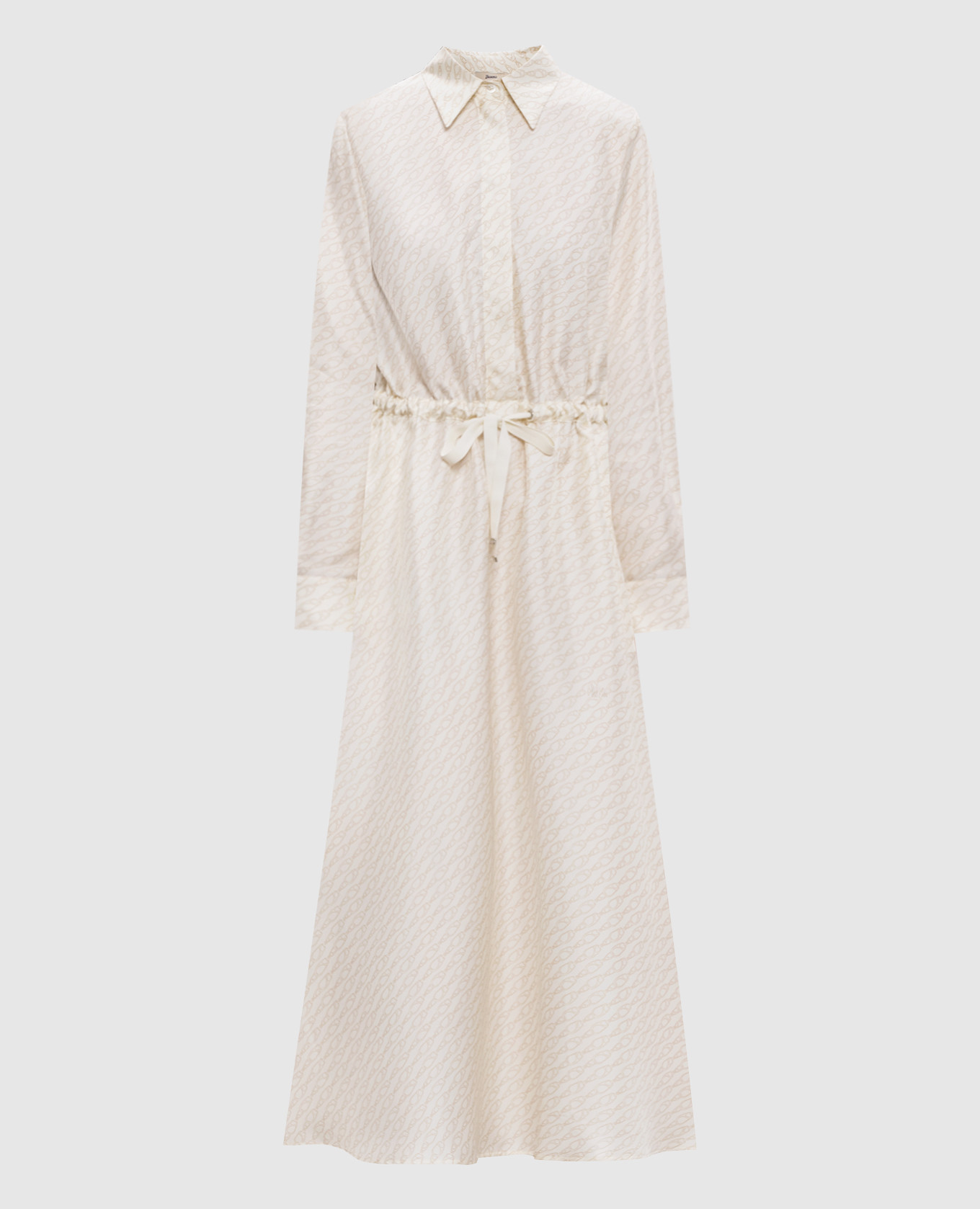 

Платье цвета айвори из шелка в брендовый принт, Бежевый, Повседневные платья