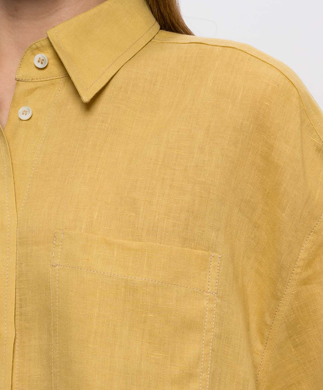 Brunello Cucinelli Желтая укороченная рубашка из льна MP698MS306 изображение 5