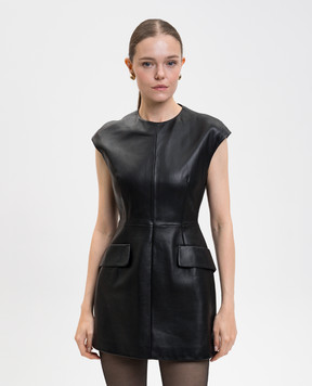 Max Mara Sportmax Чорна шкіряна сукня-футляр міні TEFRITE TEFRITE02